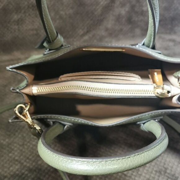 Olive/Gold Pebbled Leather Satchel/Crossbody EUC # 250 - Picture 5 of 14